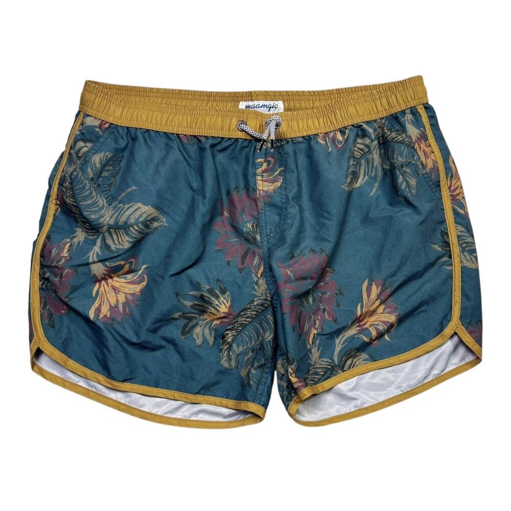 Maamgic XXL Swim Trunks Green Floral Stretch Mesh Lined Elastic Waist Pull-On